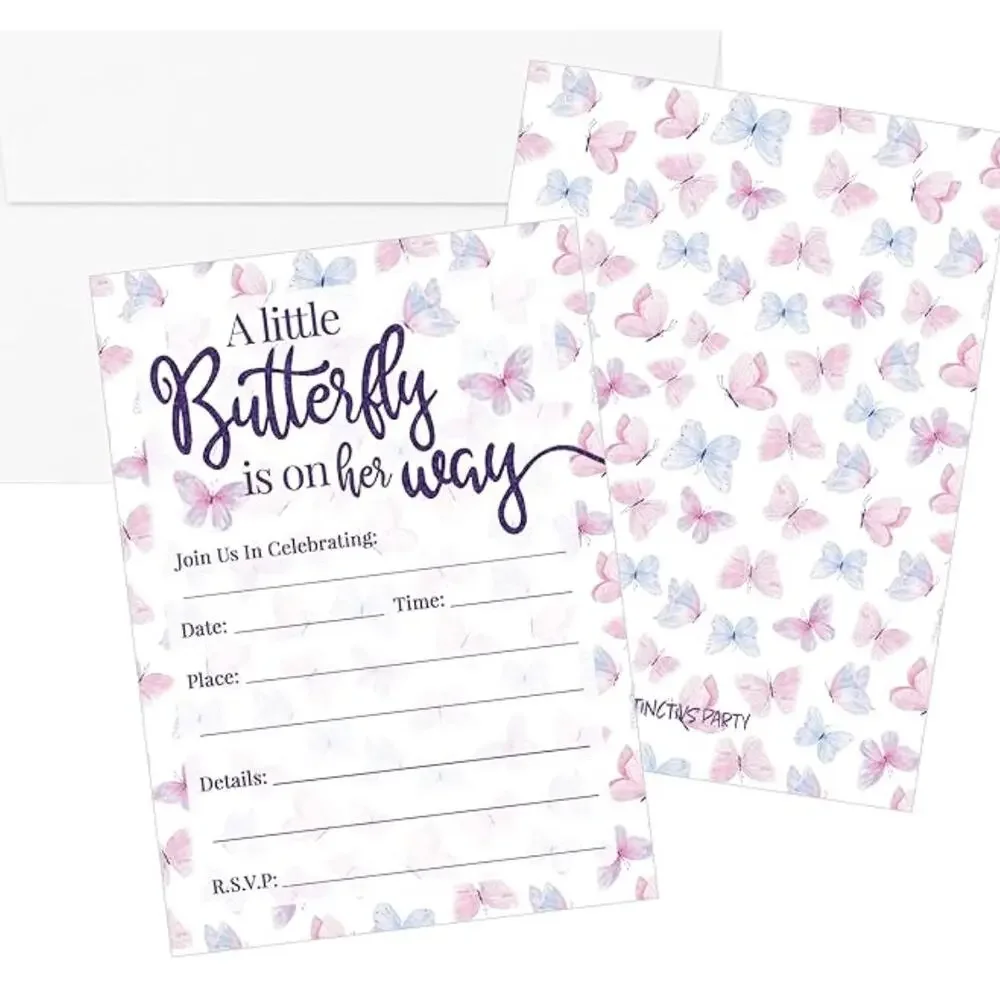 Butterfly Girl Baby Shower‎ Party Invitations A Butterfly Is On Her Way 10 Pcs